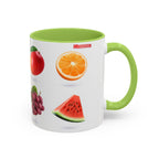 Fruit Pattern Accent Coffee Mug — Colorful Tropical Fruit Icons (11/15oz)