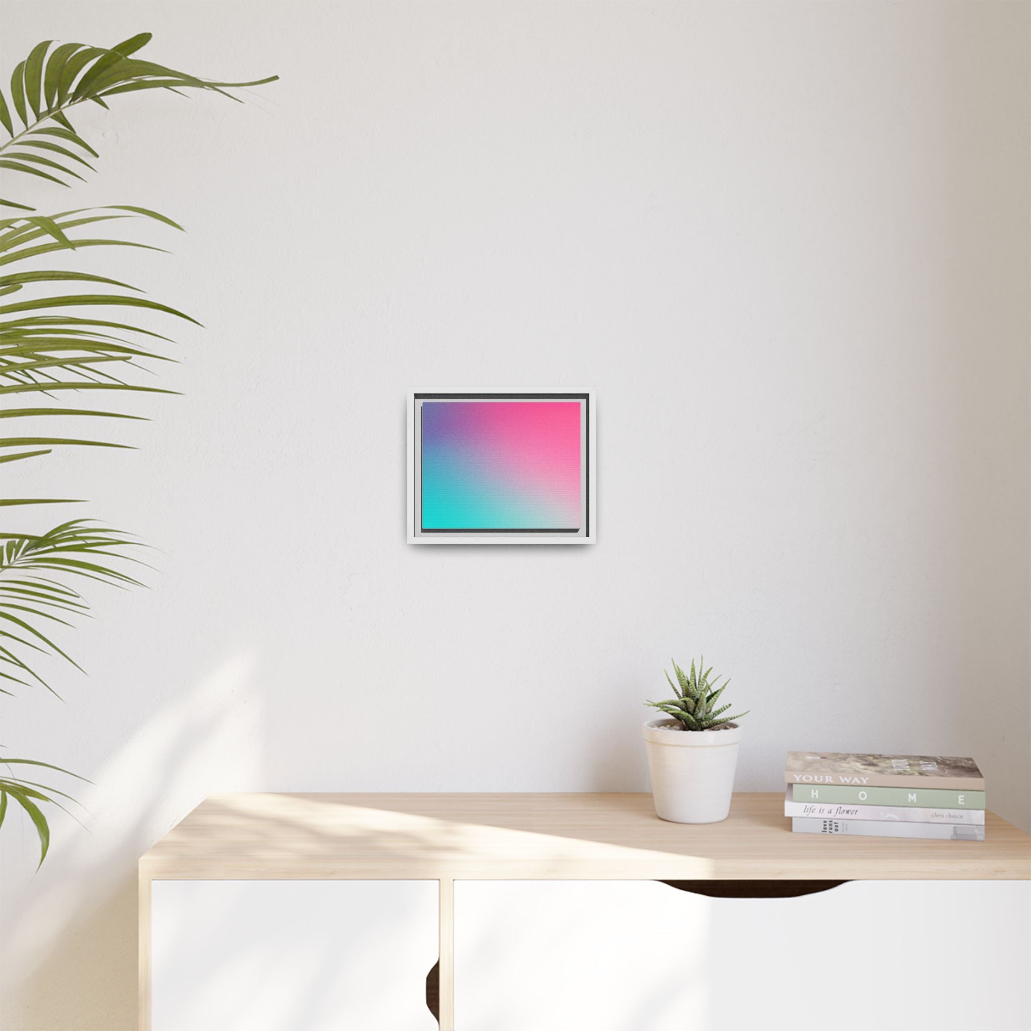 Framed Gradient Canvas Wall Art — Pink to Aqua Ombre Matte Print