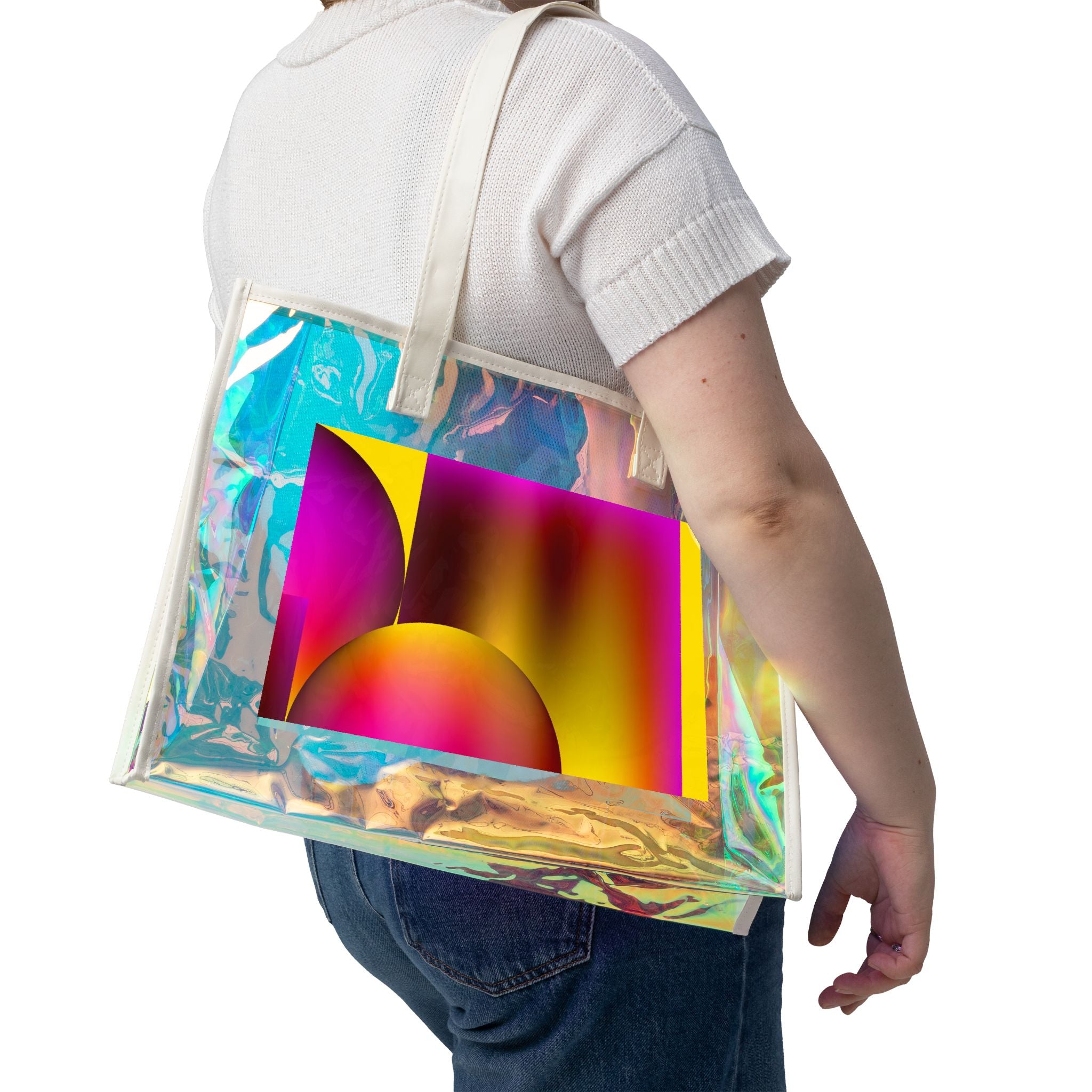 Holographic Beach Tote Bag — Iridescent Ocean Print Clear Carryall