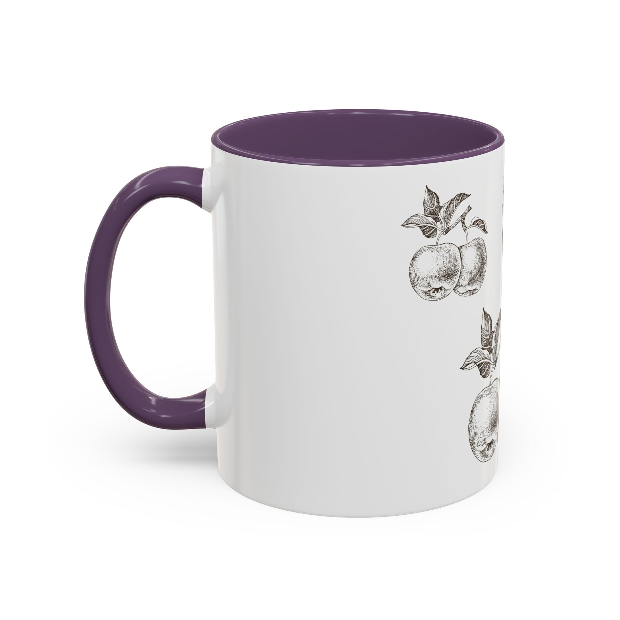 Botanical Apple Accent Coffee Mug — Vintage Fruit Sketch Ceramic Mug (11/15 oz)
