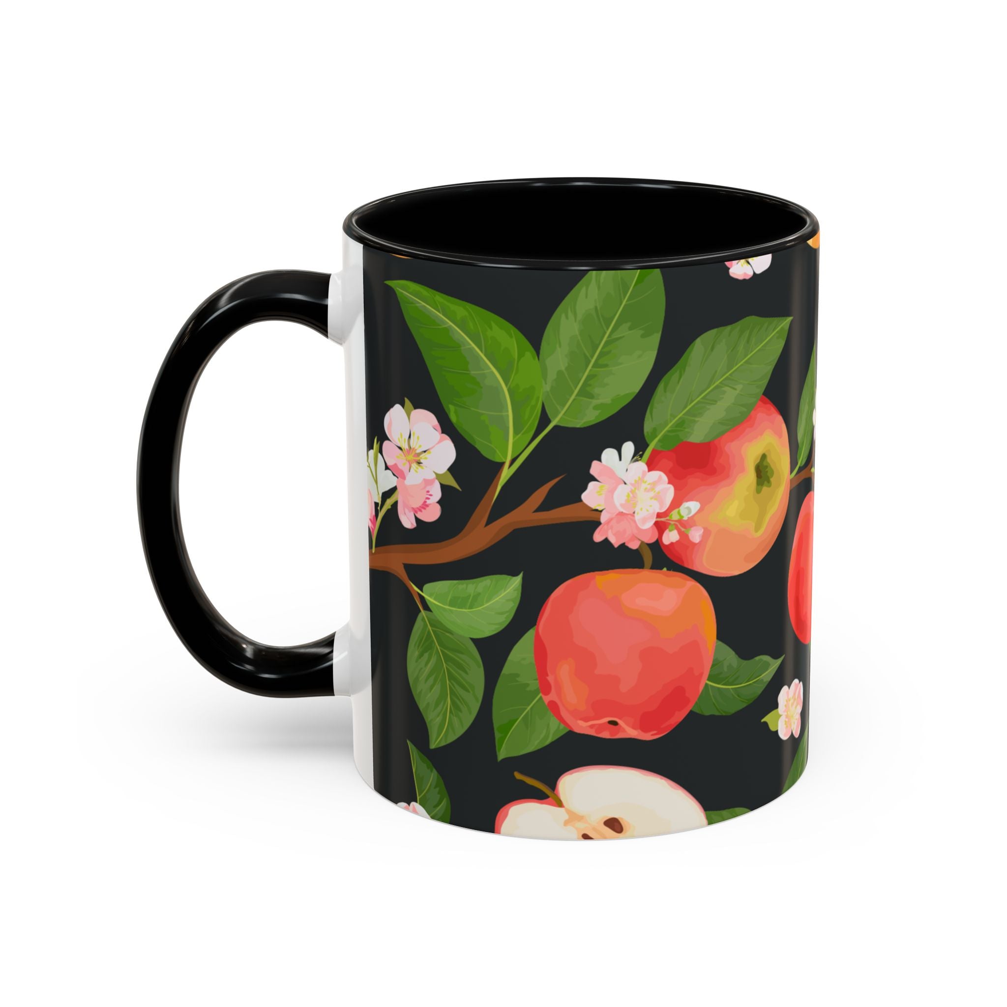 Apple Blossom Accent Coffee Mug – Floral Fruit Ceramic Mug (11/15oz)