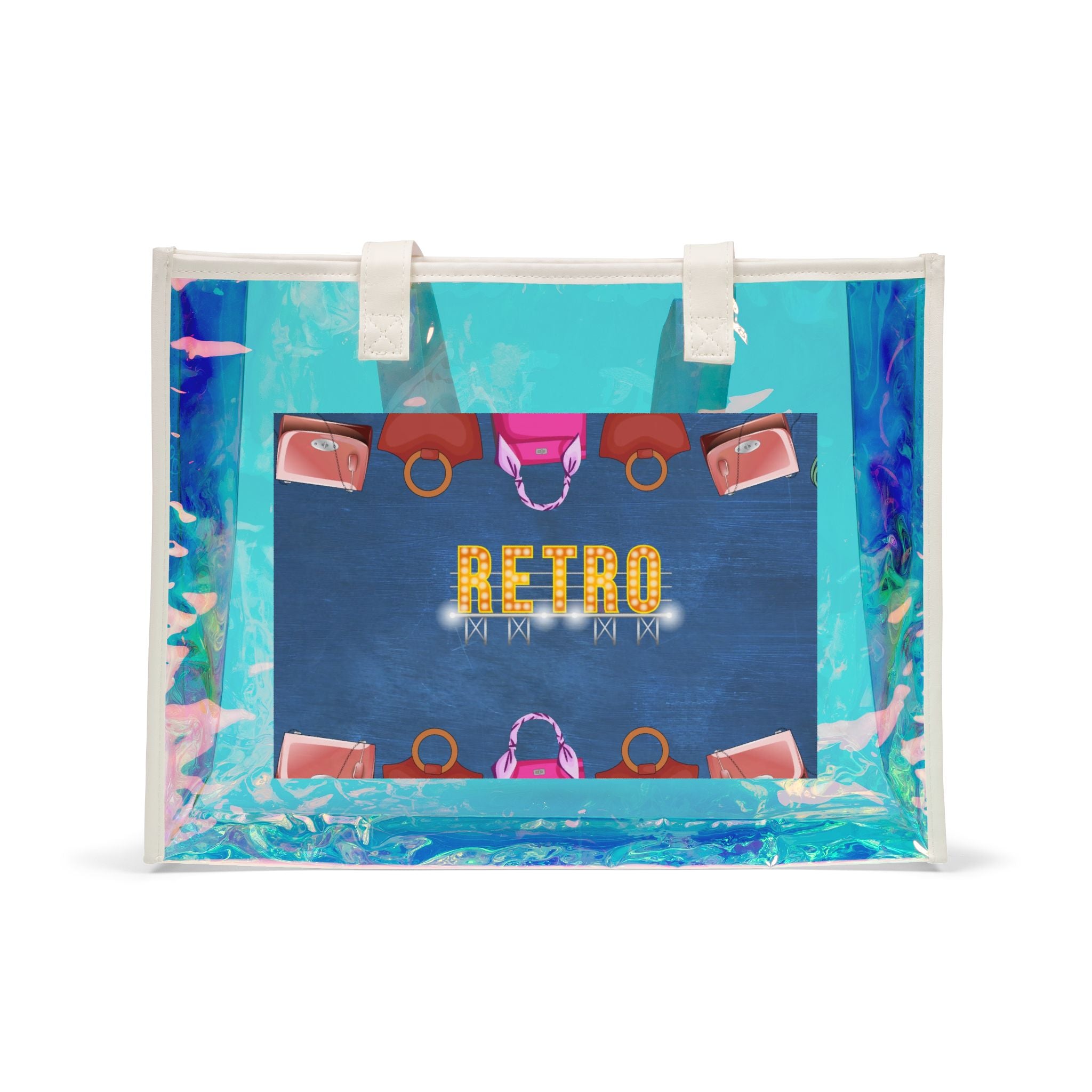Holographic Beach Tote Bag — Retro Seaside Clear Carryall