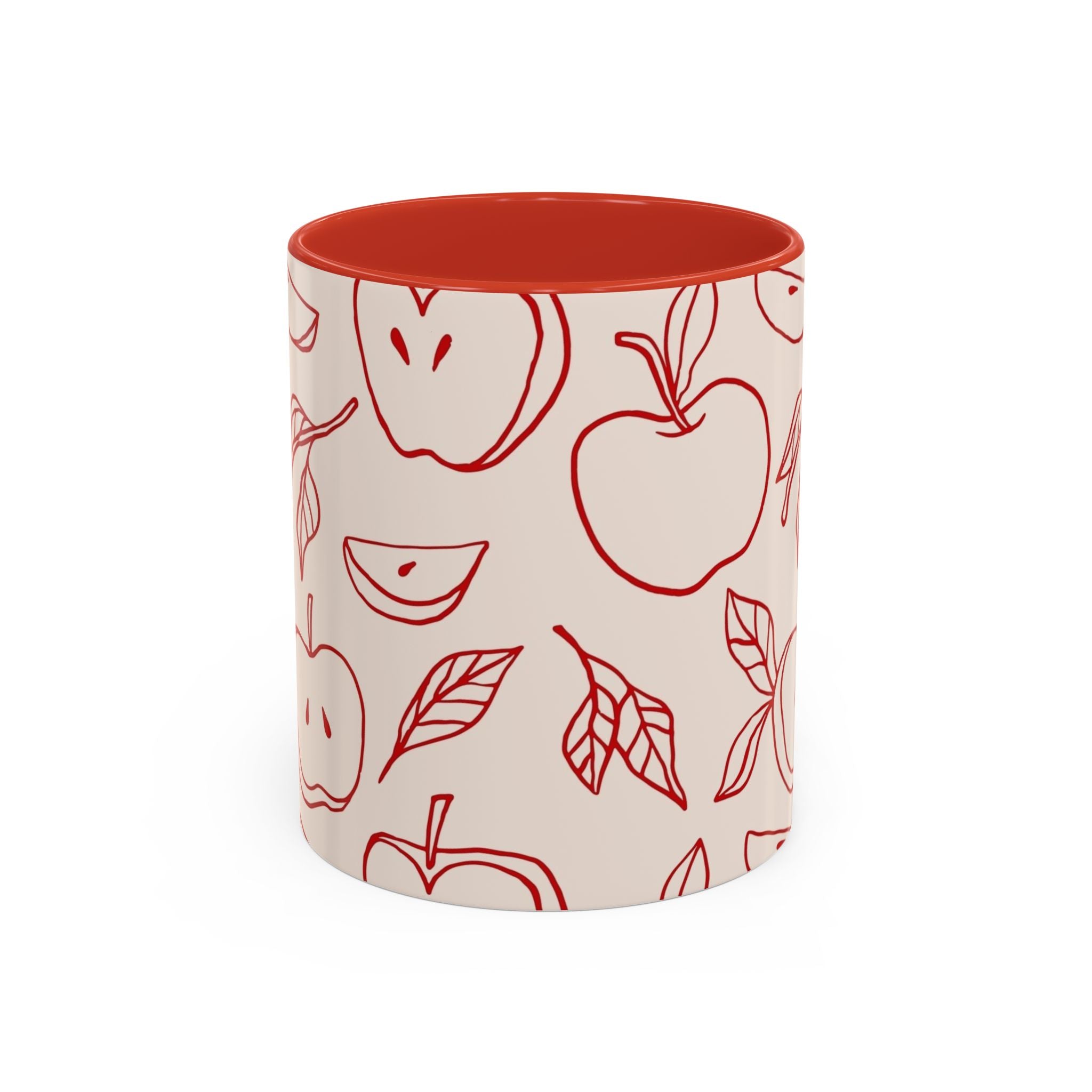 Apple Doodle Accent Coffee Mug — Red Apple Pattern Ceramic Mug (11/15oz)