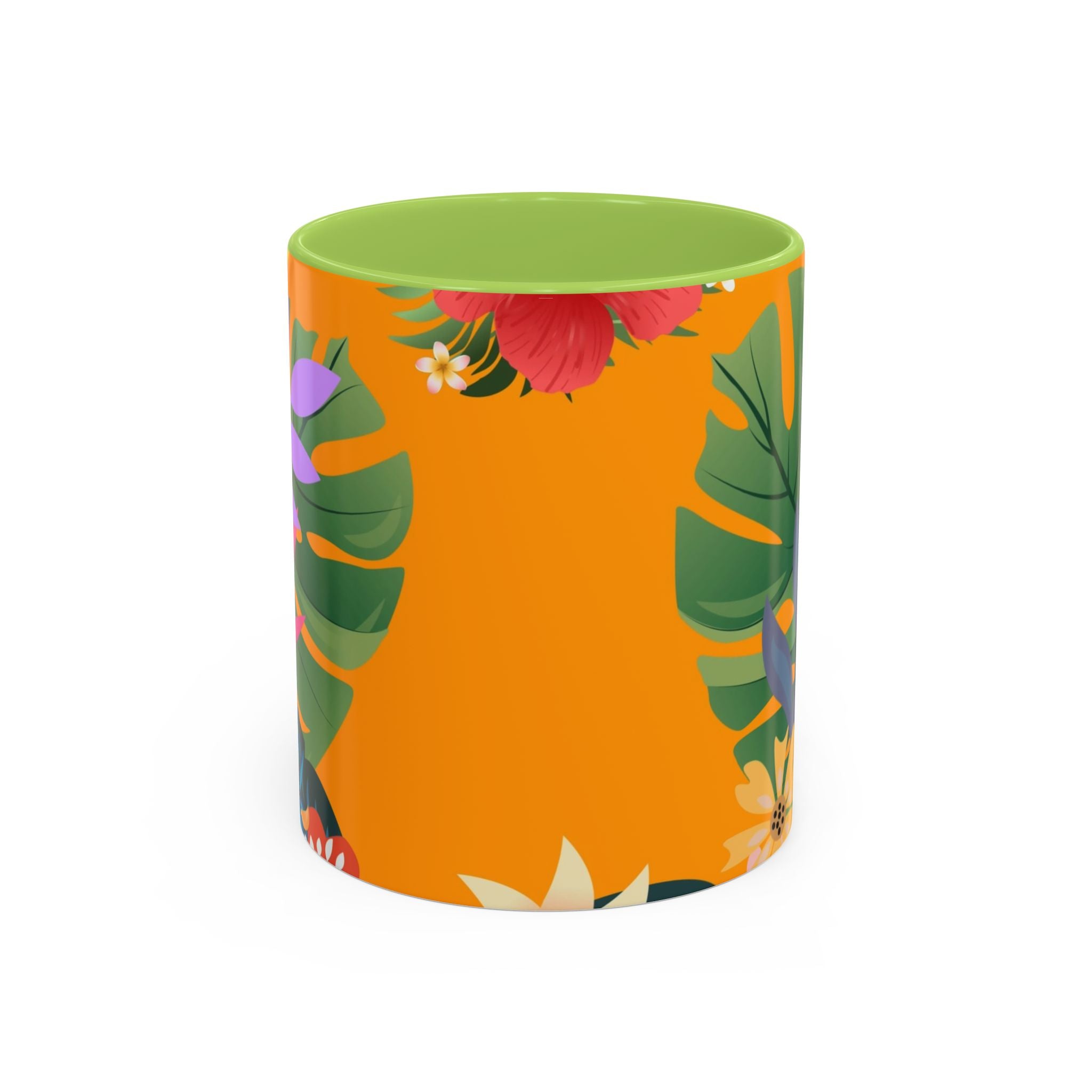 Tropical Floral Accent Coffee Mug — Bright Orange Botanical Design (11/15 oz)