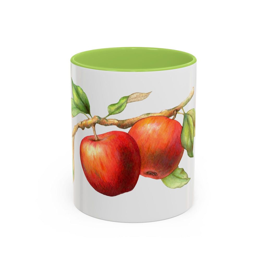 Apple Branch Accent Coffee Mug — Watercolor Fruit Kitchen Mug (11/15oz)