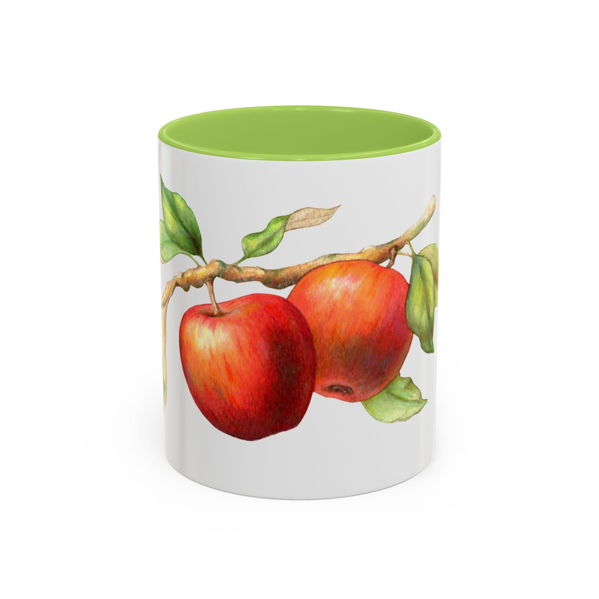 Apple Branch Accent Coffee Mug — Watercolor Fruit Kitchen Mug (11/15oz)