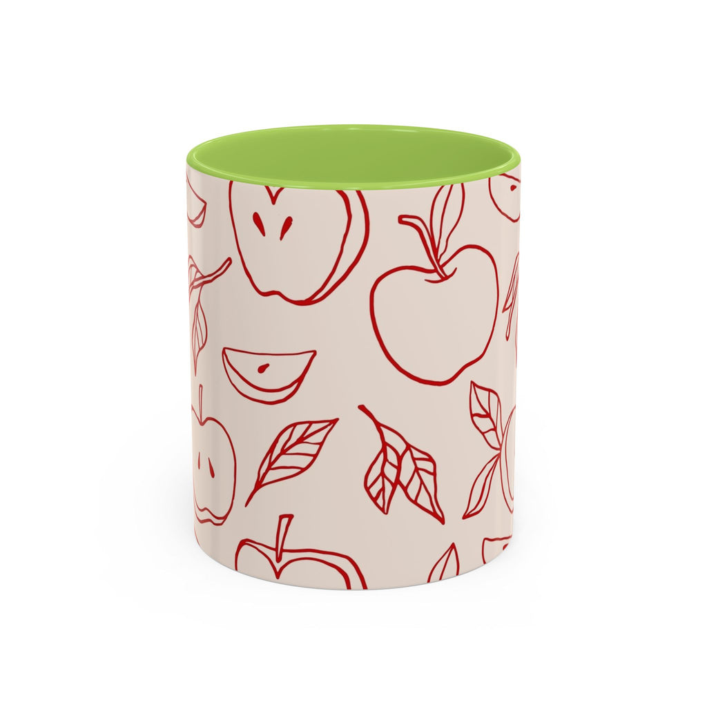 Apple Doodle Accent Coffee Mug — Red Apple Pattern Ceramic Mug (11/15oz)