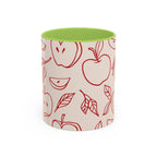 Apple Doodle Accent Coffee Mug — Red Apple Pattern Ceramic Mug (11/15oz)
