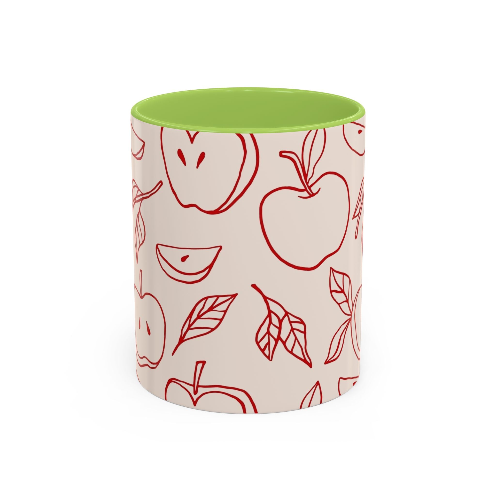 Apple Doodle Accent Coffee Mug — Red Apple Pattern Ceramic Mug (11/15oz)