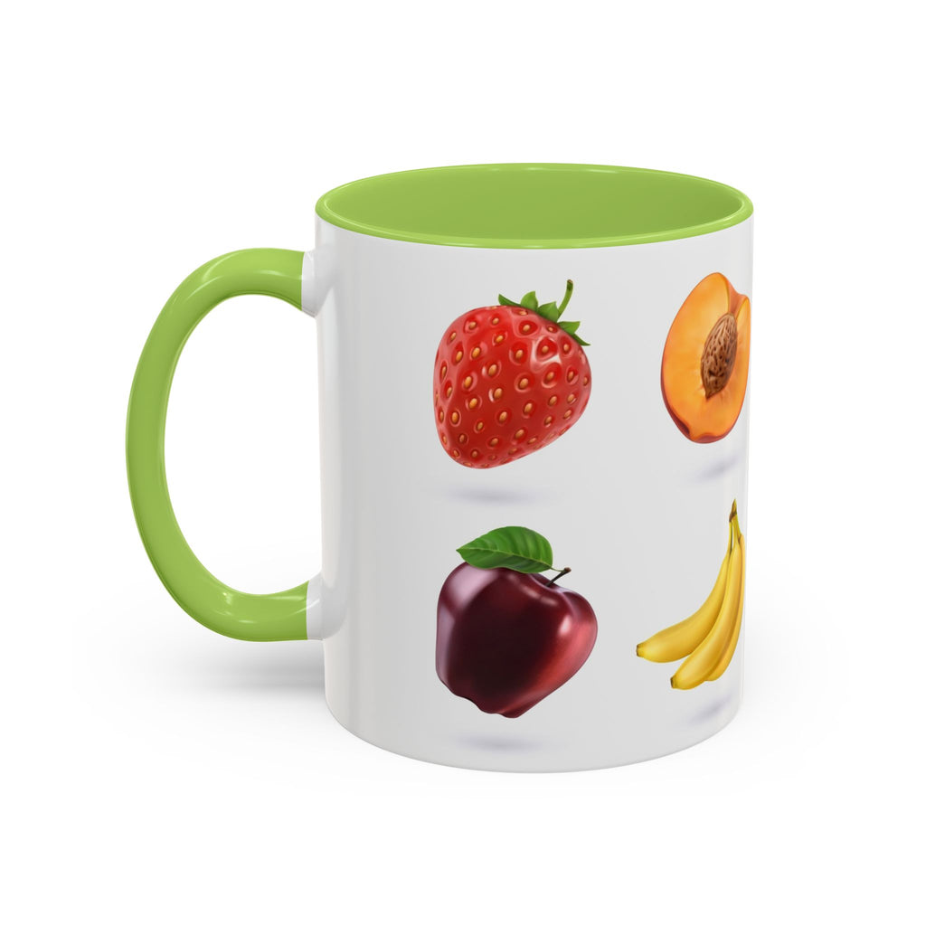 Fruit Pattern Accent Coffee Mug — Colorful Tropical Fruit Icons (11/15oz)