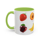 Fruit Pattern Accent Coffee Mug — Colorful Tropical Fruit Icons (11/15oz)