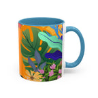 Tropical Floral Accent Coffee Mug — Bright Orange Botanical Design (11/15 oz)