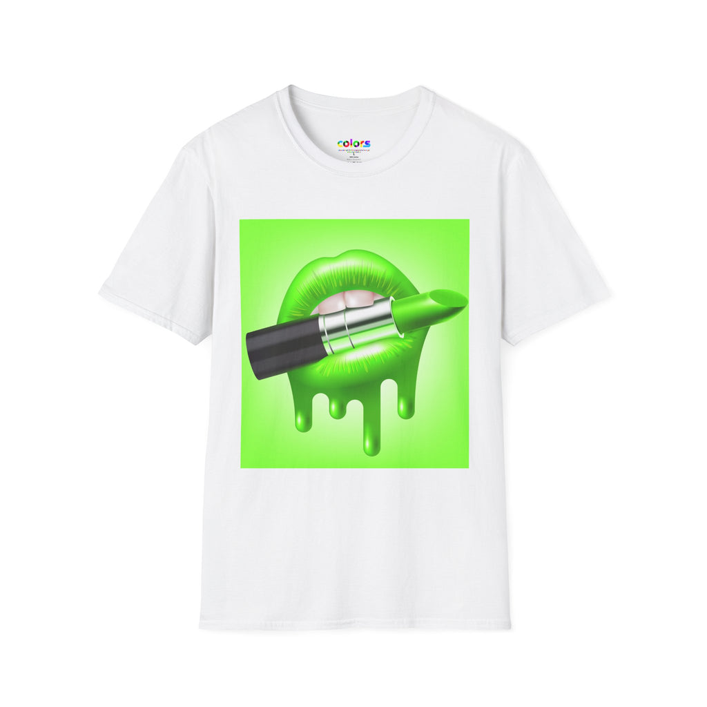 Neon Green Lipstick Graphic T-Shirt — Dripping Lip Art Tee