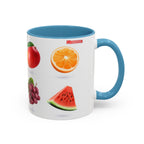 Fruit Pattern Accent Coffee Mug — Colorful Tropical Fruit Icons (11/15oz)