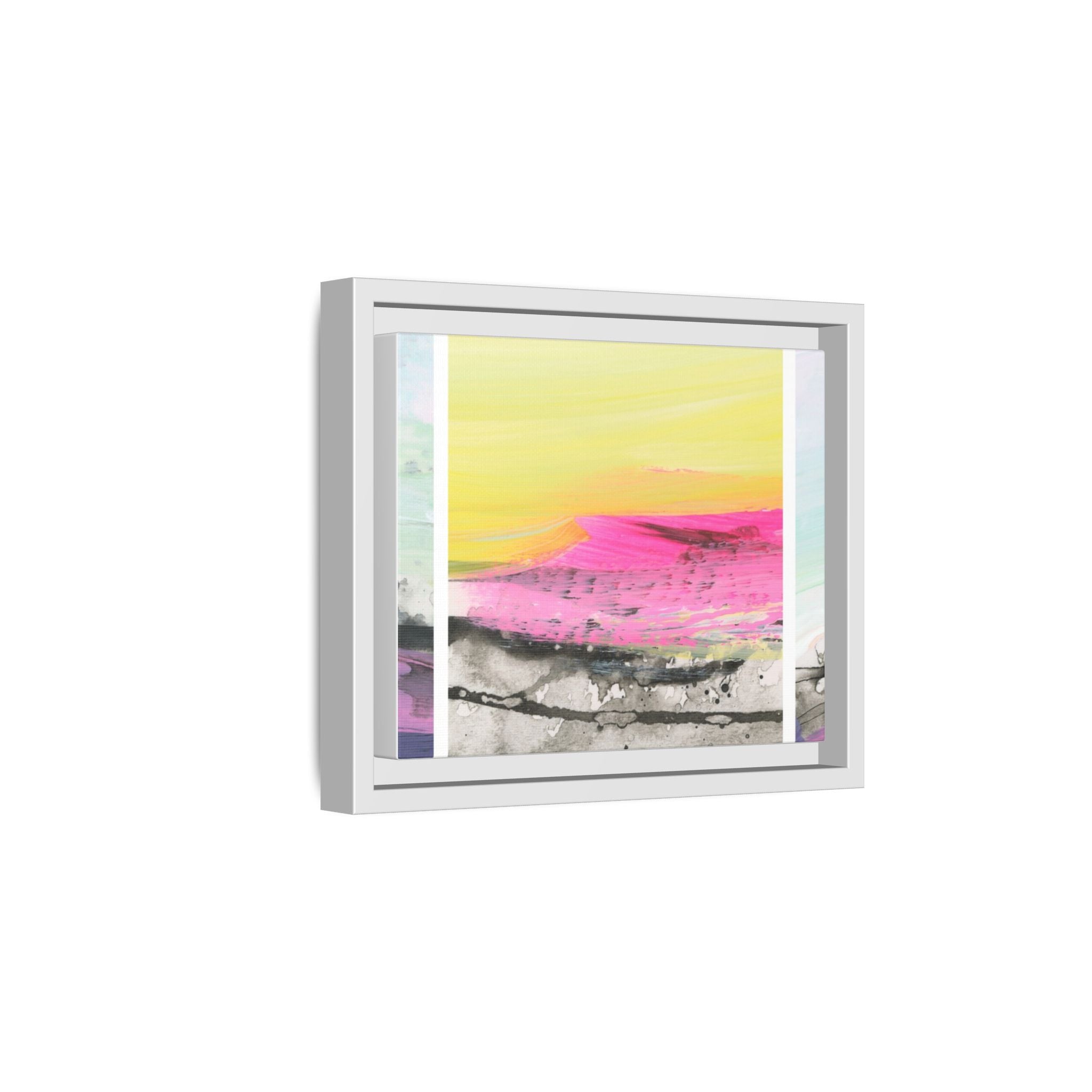 Abstract Sunrise Landscape Matte Canvas Framed Wall Art — Pink & Yellow Modern Home Decor
