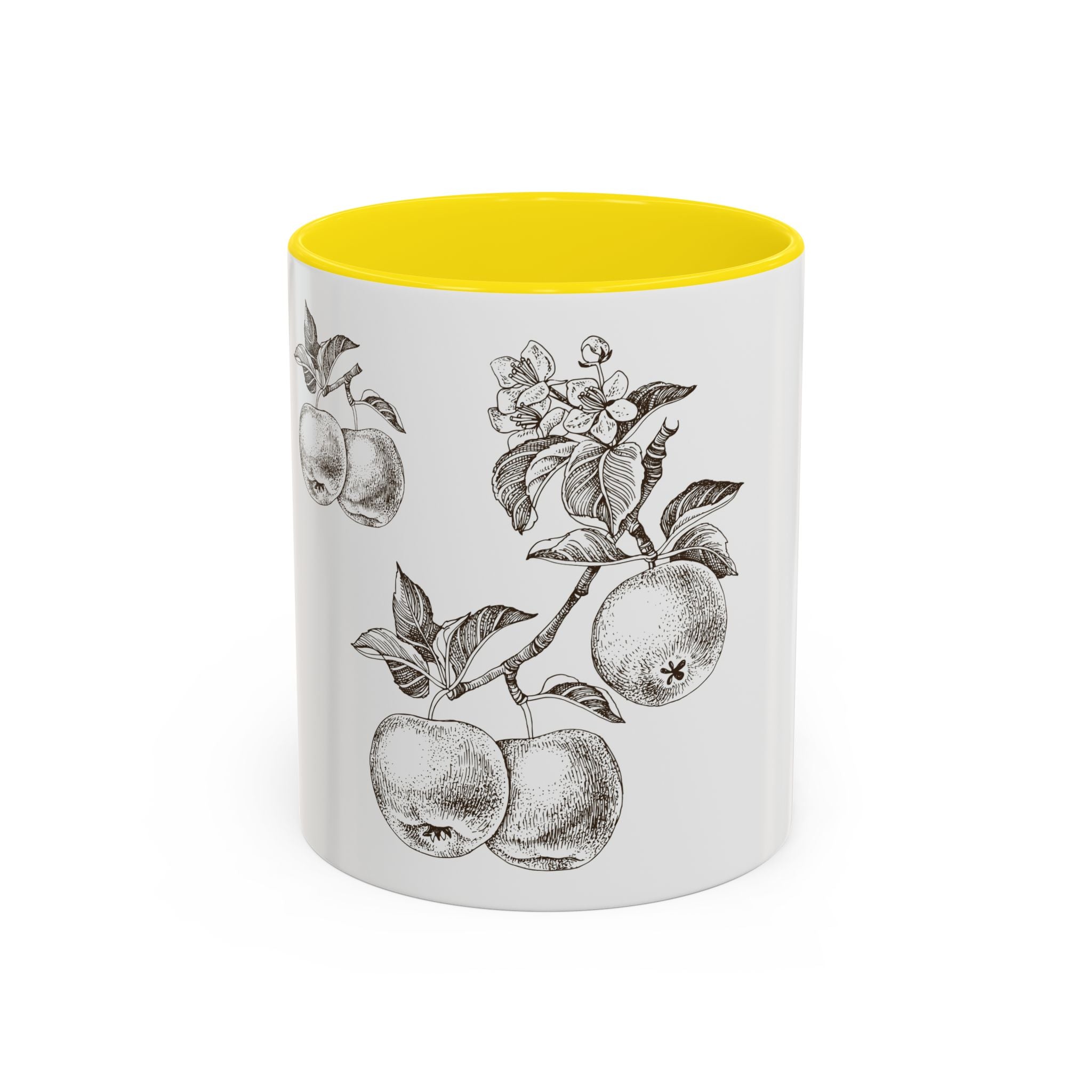 Botanical Apple Accent Coffee Mug — Vintage Fruit Sketch Ceramic Mug (11/15 oz)