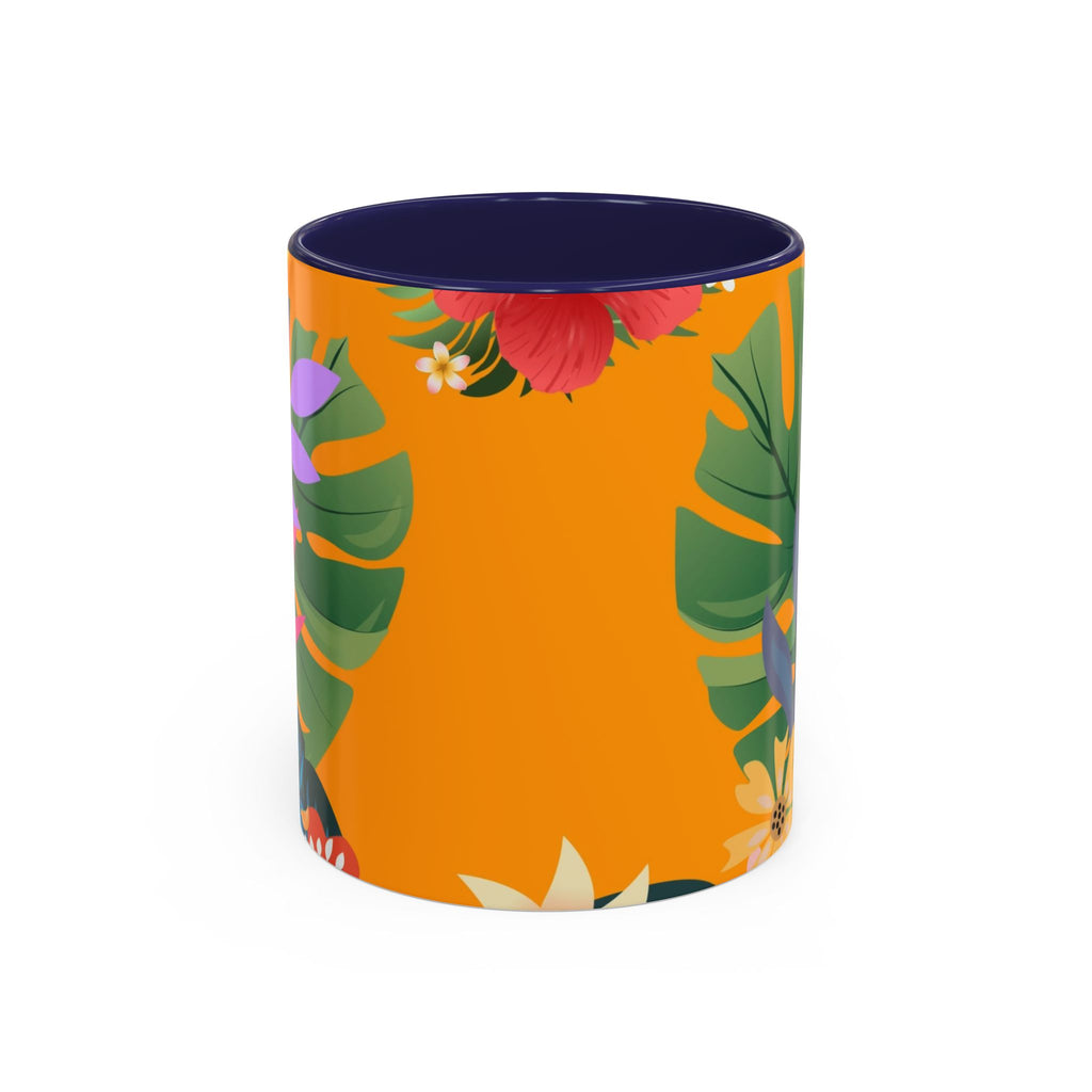 Tropical Floral Accent Coffee Mug — Bright Orange Botanical Design (11/15 oz)