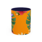 Tropical Floral Accent Coffee Mug — Bright Orange Botanical Design (11/15 oz)