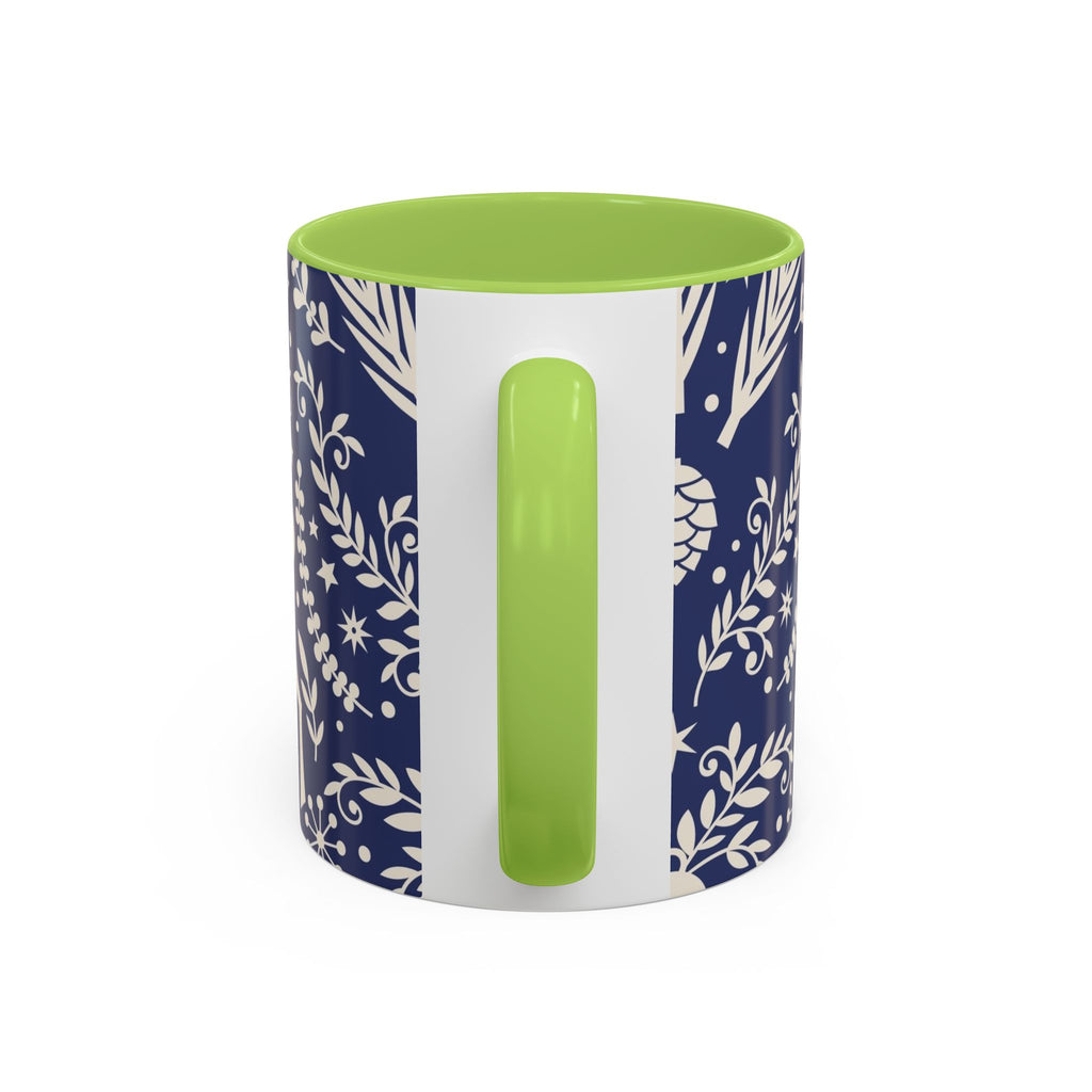 Nordic Reindeer Pattern Accent Coffee Mug — Blue Holiday Tea Cup (11/15oz)