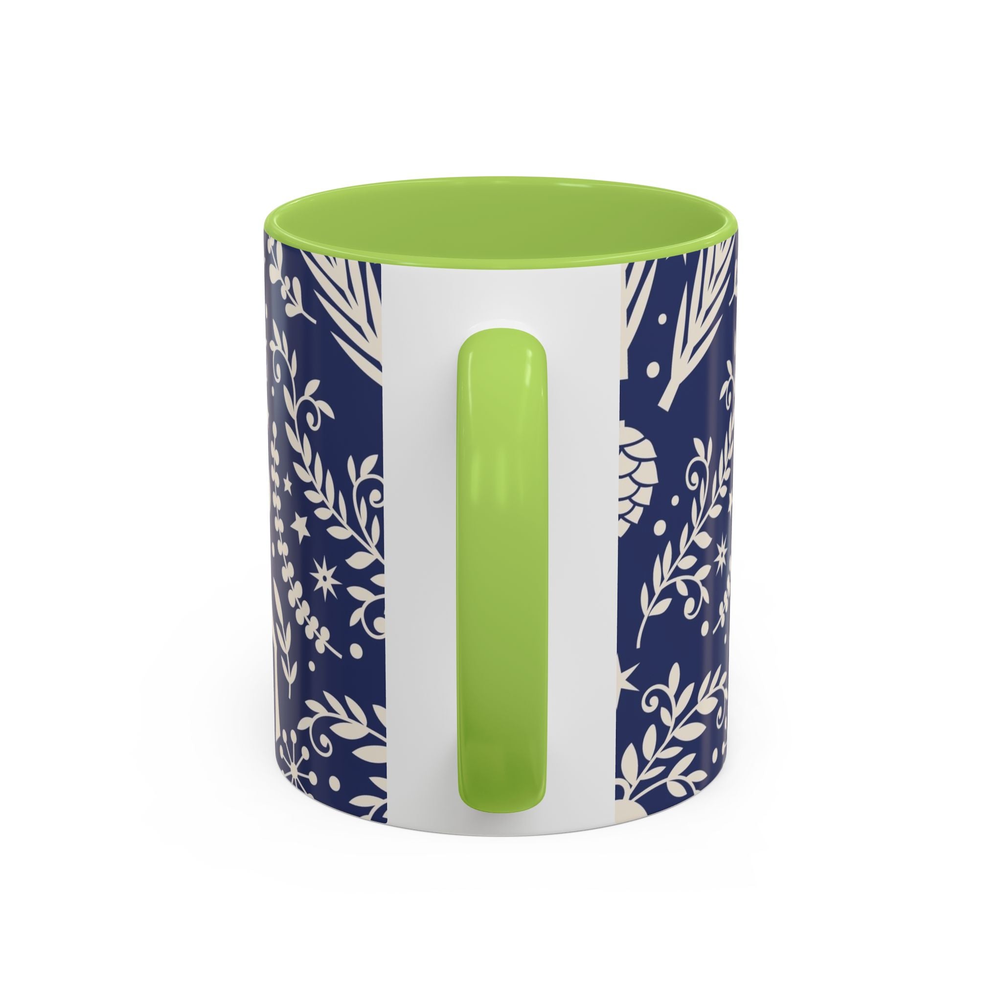 Nordic Reindeer Pattern Accent Coffee Mug — Blue Holiday Tea Cup (11/15oz)