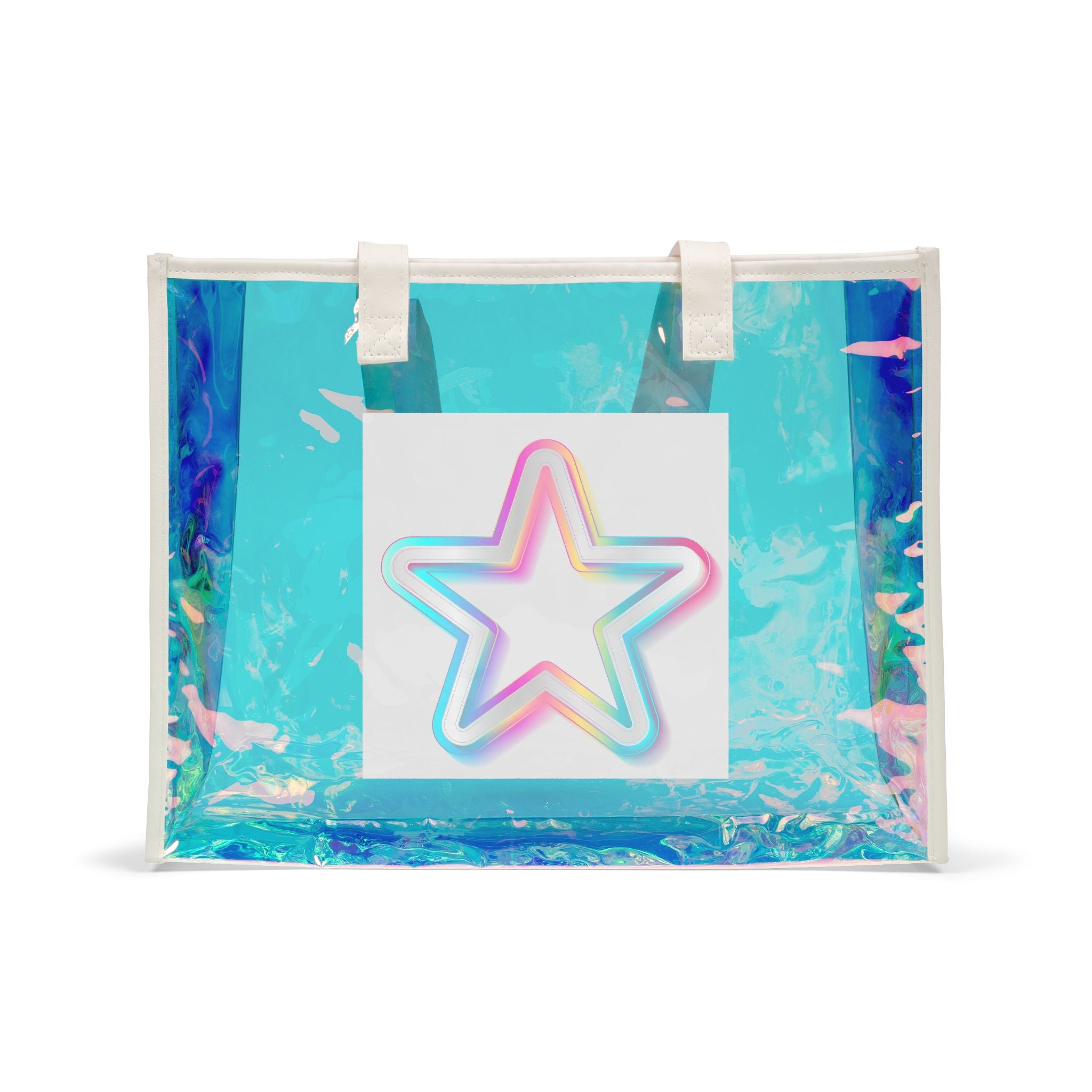 Holographic Star Beach Tote Bag — Iridescent Clear Pool & Summer Carryall