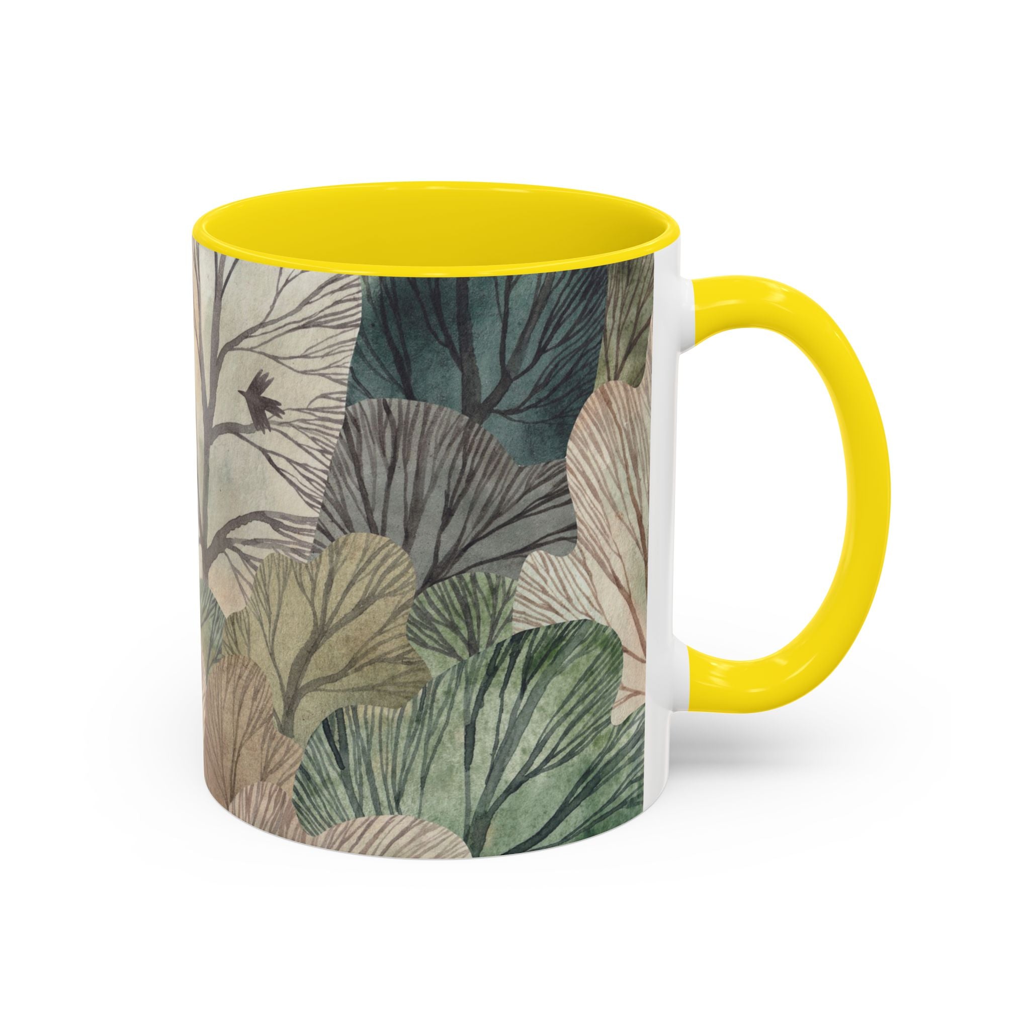 Botanical Woodland Coffee Mug — Earthy Leaf Pattern Accent Mug (11/15oz)