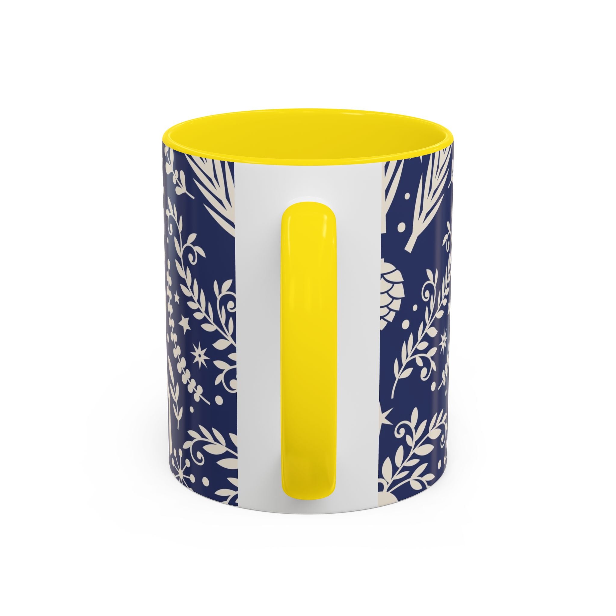 Nordic Reindeer Pattern Accent Coffee Mug — Blue Holiday Tea Cup (11/15oz)