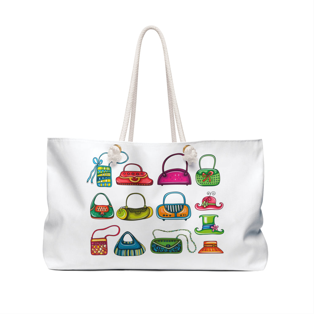 Colorful Retro Handbag Illustration Weekender Bag | Travel Tote, Cute Purse Icons