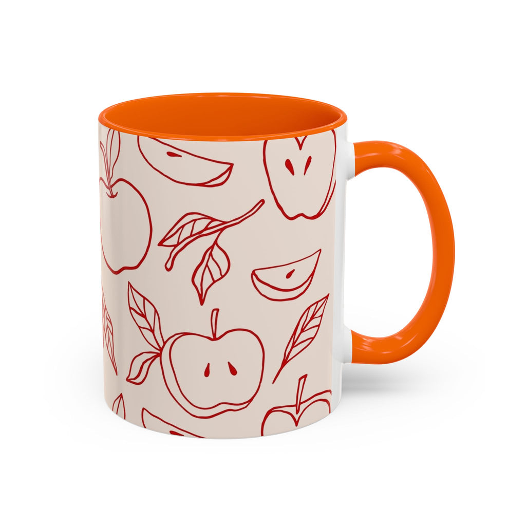 Apple Doodle Accent Coffee Mug — Red Apple Pattern Ceramic Mug (11/15oz)