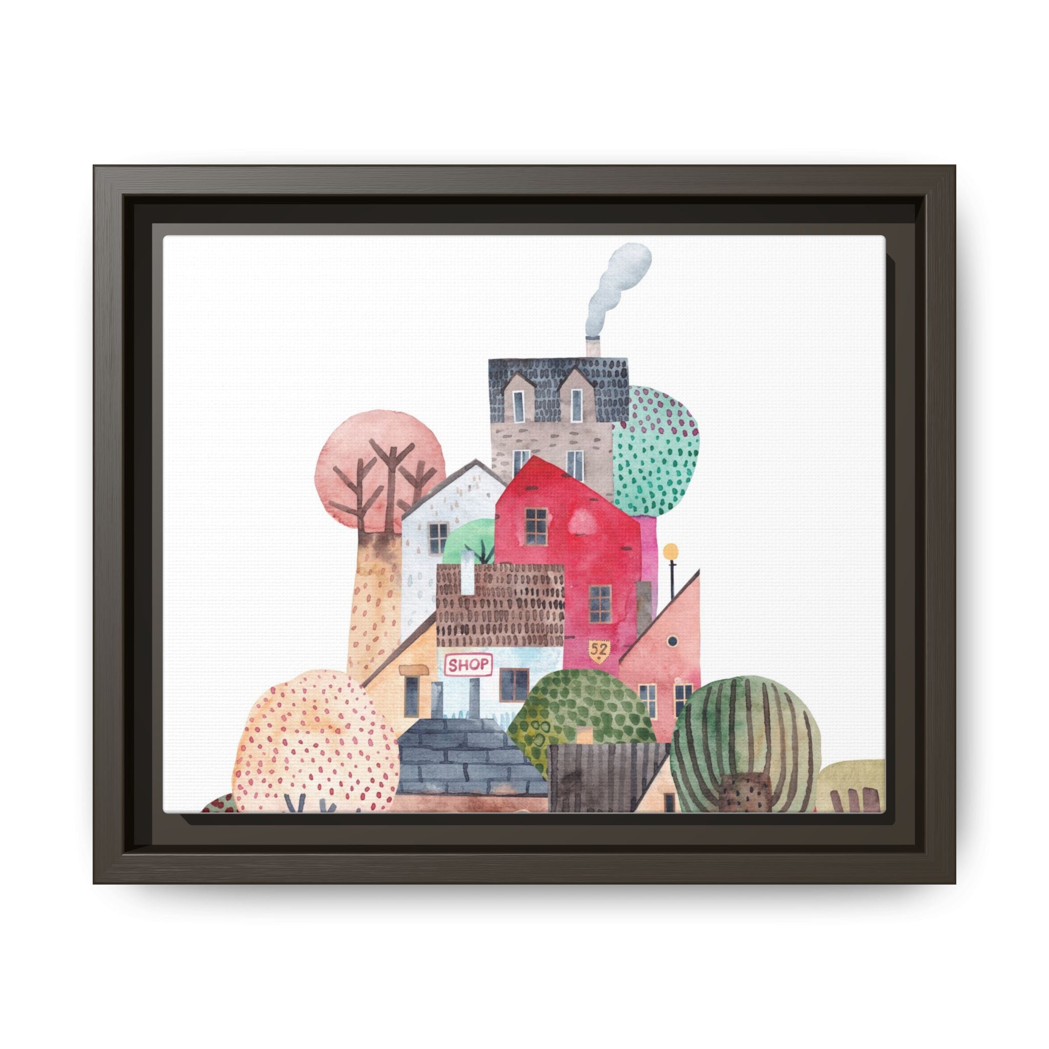 Whimsical Village Matte Canvas Framed Art