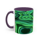 Green Swirl Accent Coffee Mug — Psychedelic Abstract Ceramic