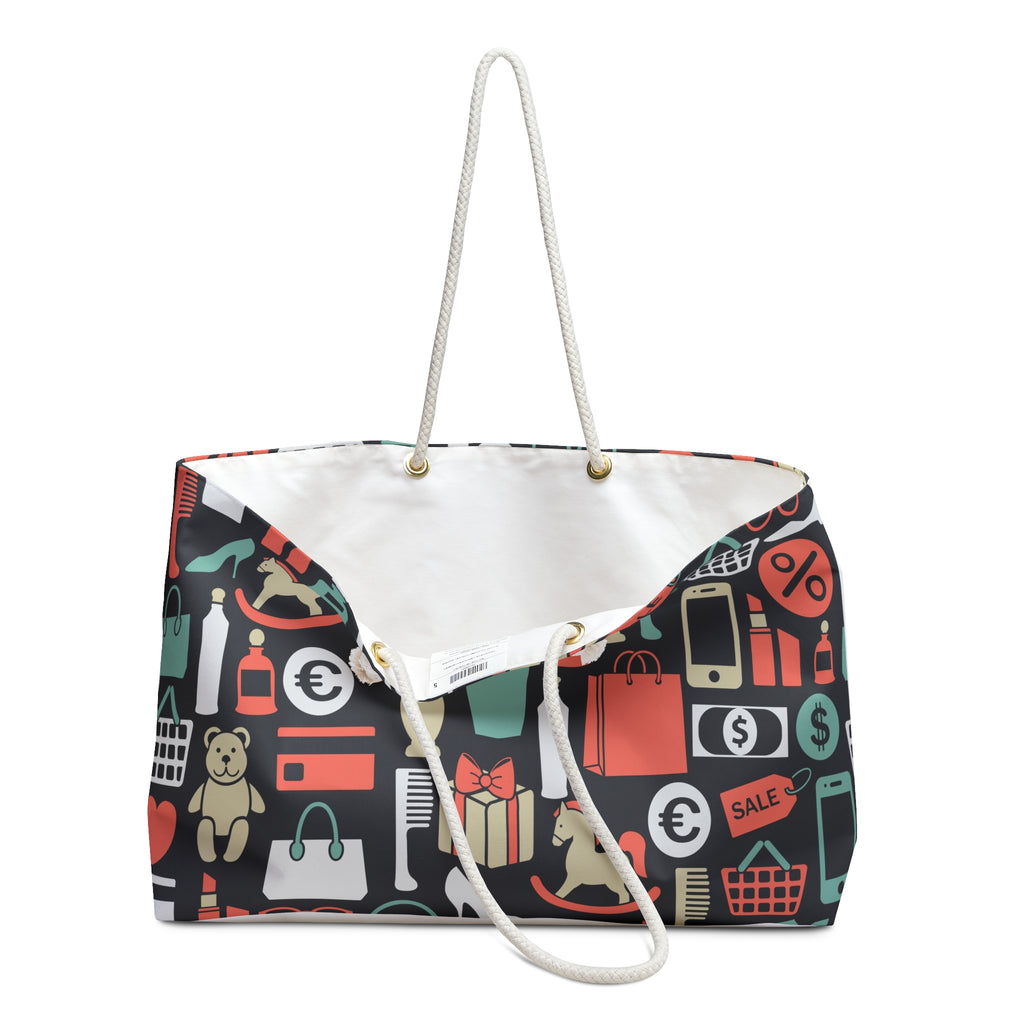 Love You Pattern Weekender Bag | Hearts, Flowers, Gifts, Makeup Icons