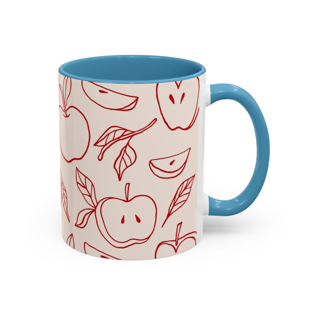 Apple Doodle Accent Coffee Mug — Red Apple Pattern Ceramic Mug (11/15oz)