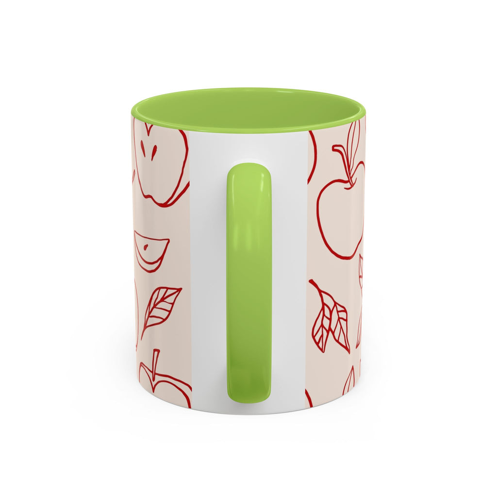 Apple Doodle Accent Coffee Mug — Red Apple Pattern Ceramic Mug (11/15oz)