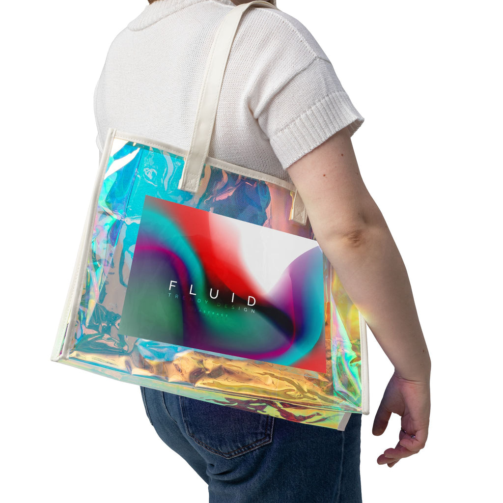Holographic Beach Tote Bag – 'FLUID' Iridescent Clear Beach Bag