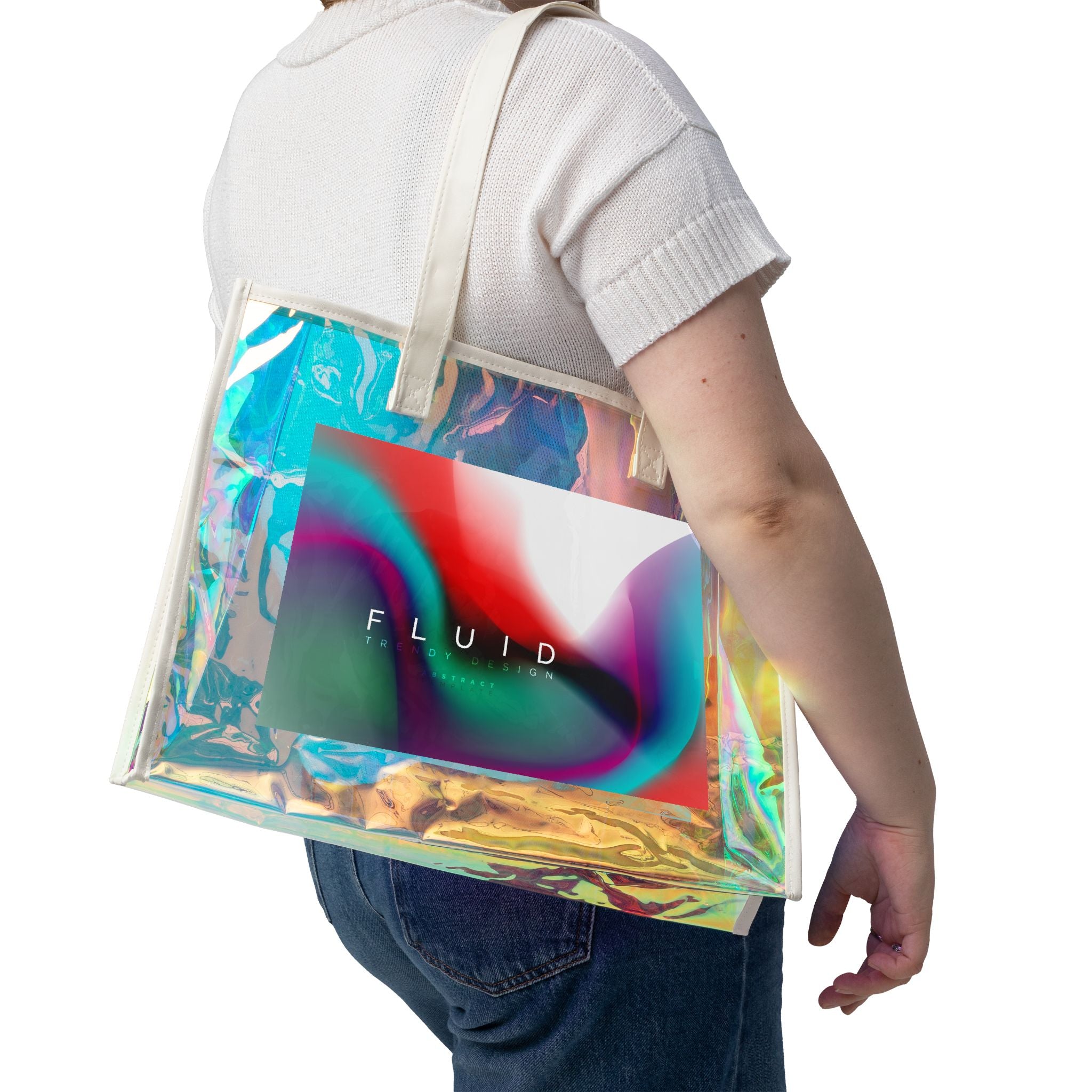 Holographic Beach Tote Bag – 'FLUID' Iridescent Clear Beach Bag