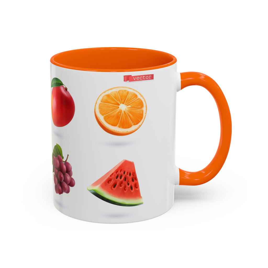 Fruit Pattern Accent Coffee Mug — Colorful Tropical Fruit Icons (11/15oz)