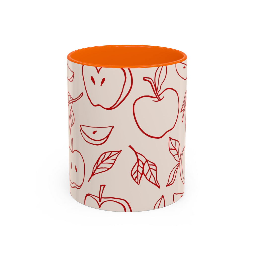 Apple Doodle Accent Coffee Mug — Red Apple Pattern Ceramic Mug (11/15oz)