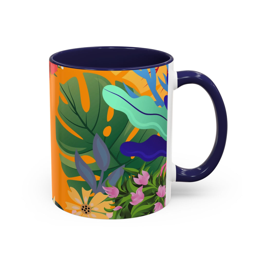 Tropical Floral Accent Coffee Mug — Bright Orange Botanical Design (11/15 oz)