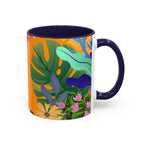 Tropical Floral Accent Coffee Mug — Bright Orange Botanical Design (11/15 oz)