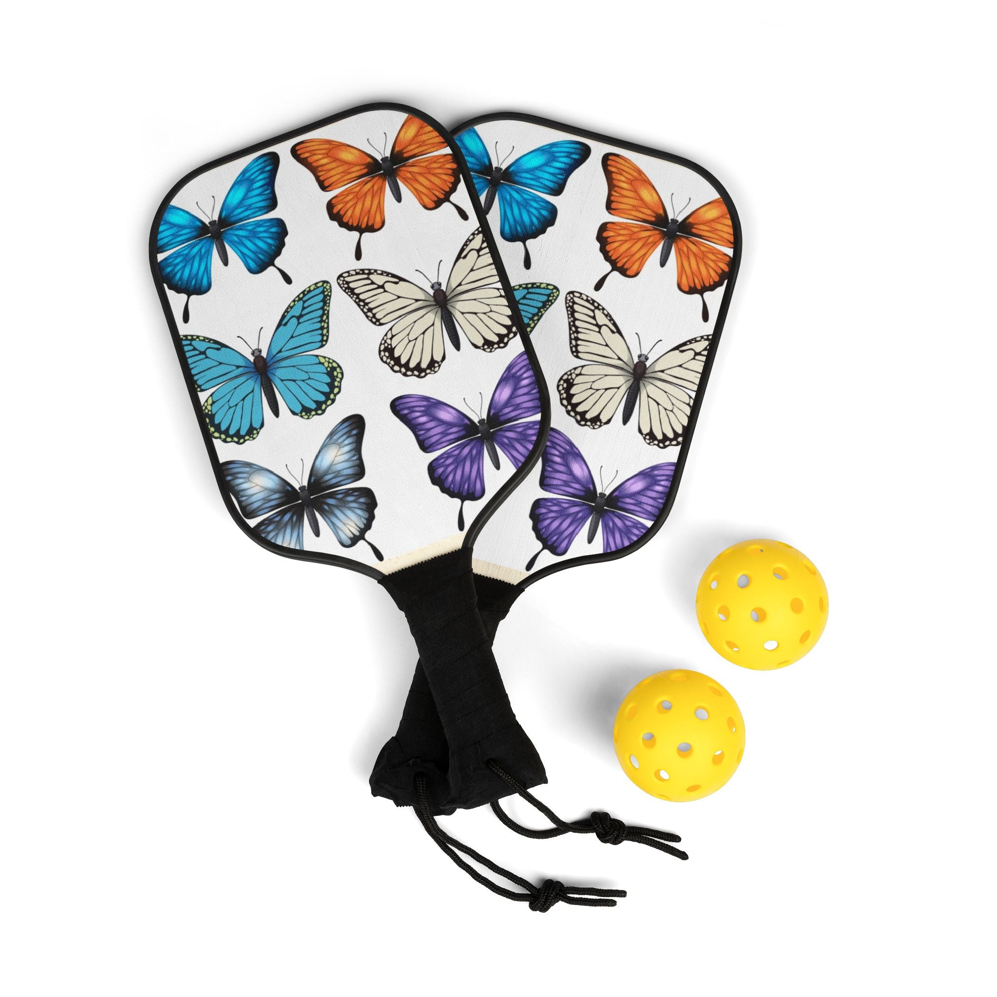 Butterfly Pickleball Paddles Set — Colorful Floral Design Kit (2 Paddles + Balls)