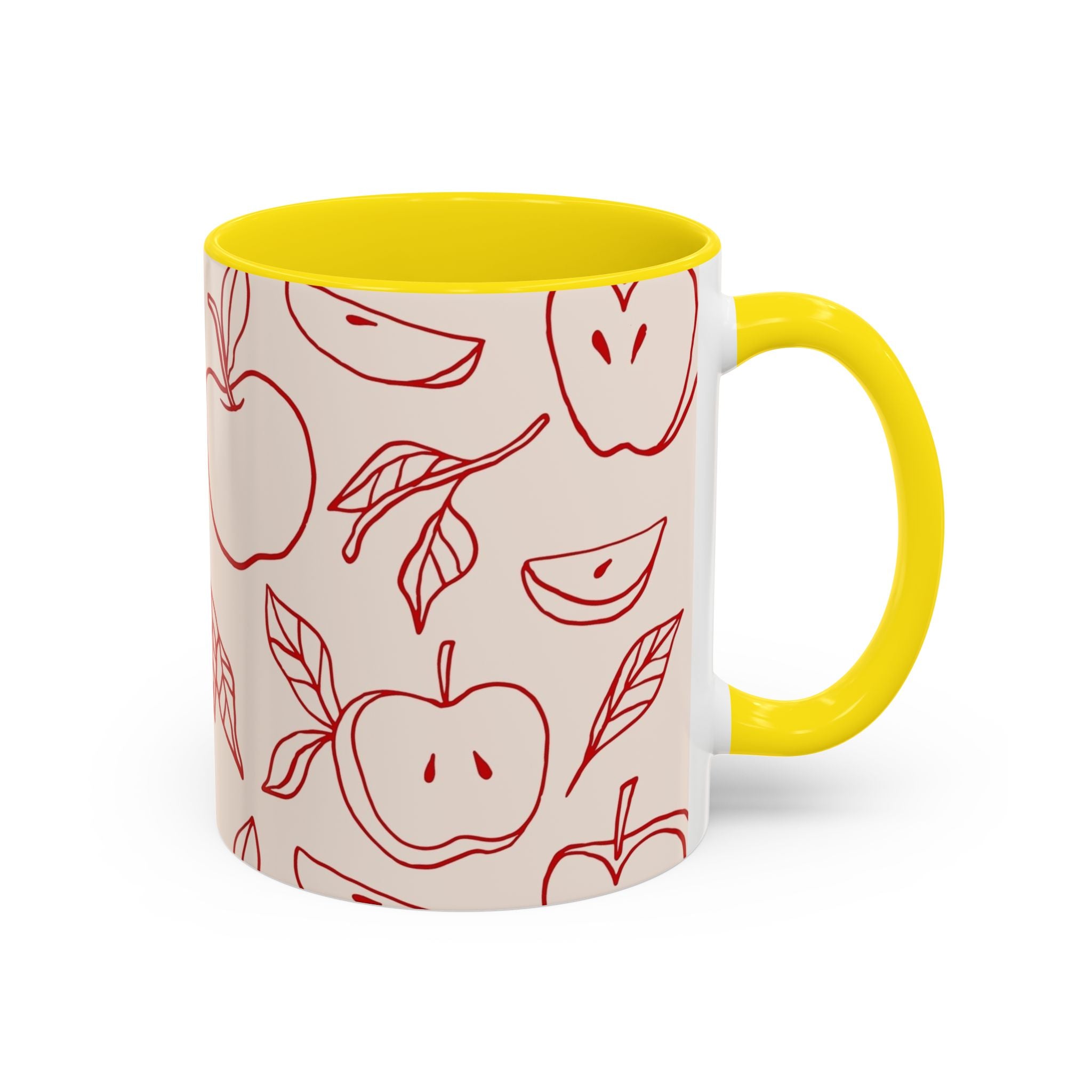 Apple Doodle Accent Coffee Mug — Red Apple Pattern Ceramic Mug (11/15oz)