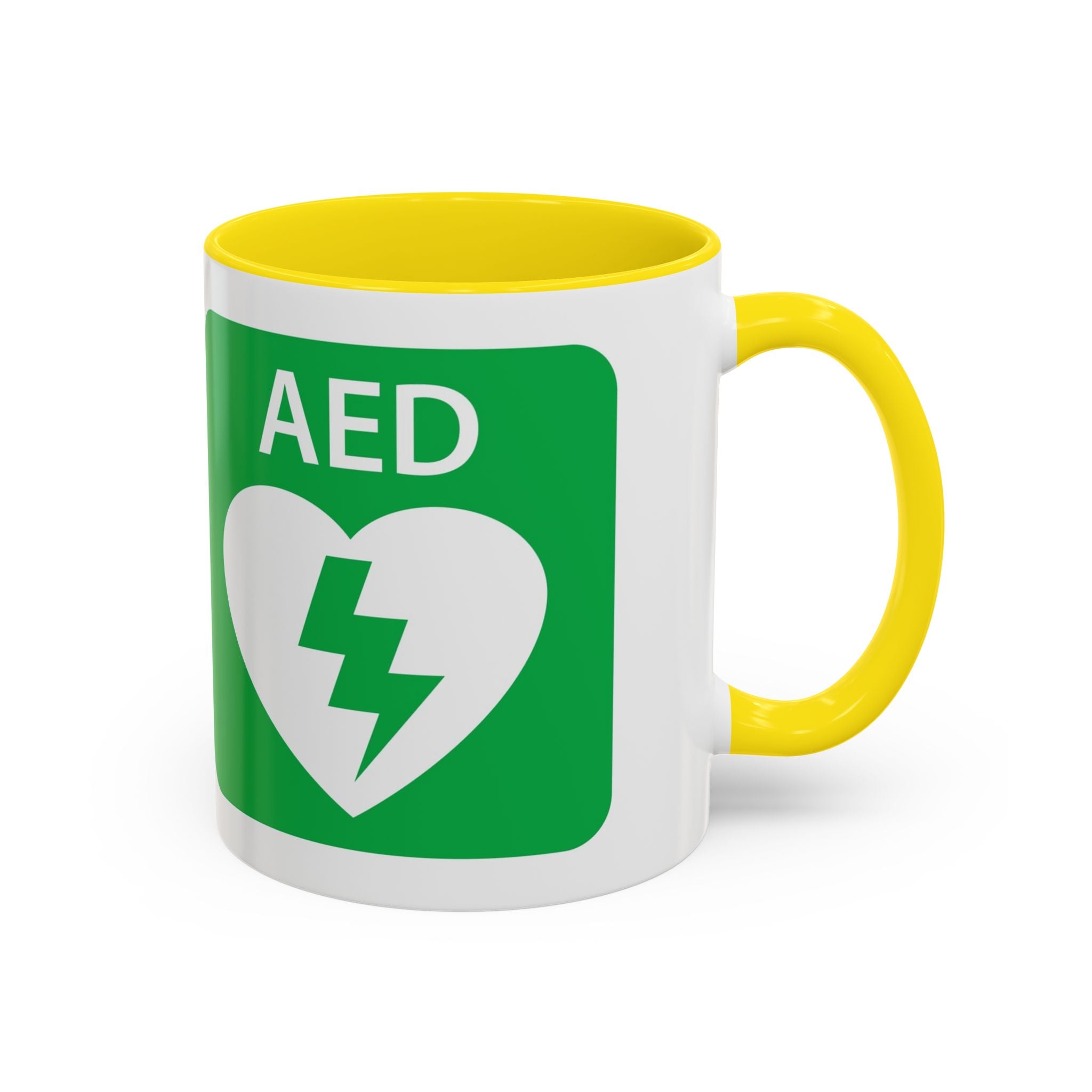 AED Heart Logo Accent Coffee Mug — CPR & Defibrillator Awareness Gift (11/15oz)