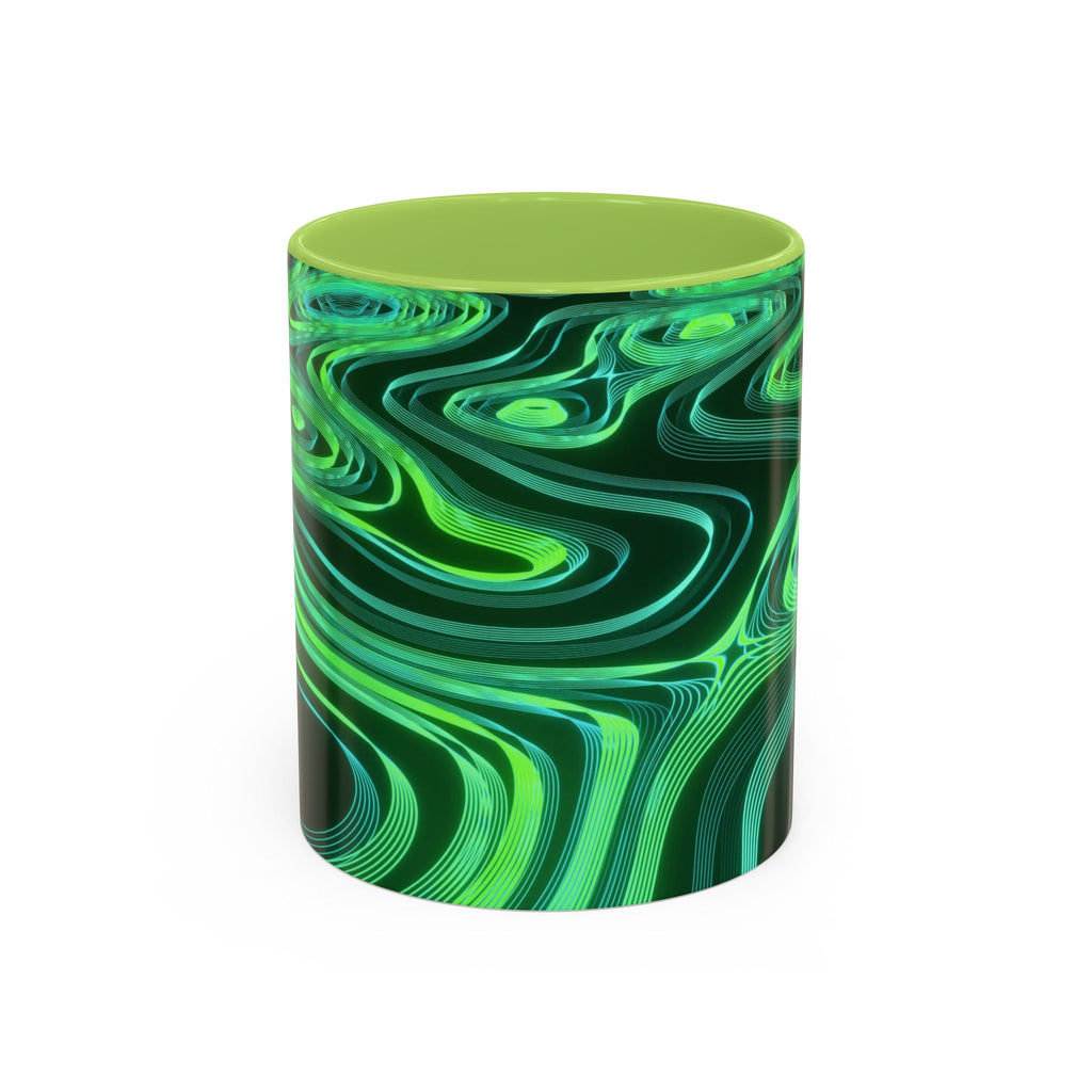 Green Swirl Accent Coffee Mug — Psychedelic Abstract Ceramic
