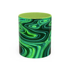 Green Swirl Accent Coffee Mug — Psychedelic Abstract Ceramic