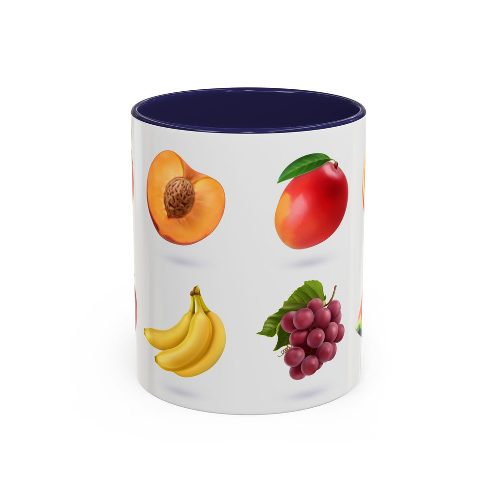 Fruit Pattern Accent Coffee Mug — Colorful Tropical Fruit Icons (11/15oz)