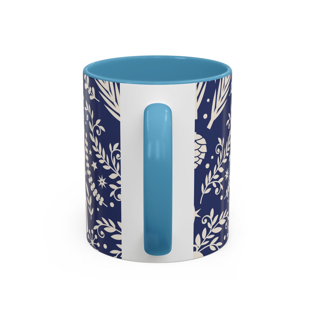 Nordic Reindeer Pattern Accent Coffee Mug — Blue Holiday Tea Cup (11/15oz)