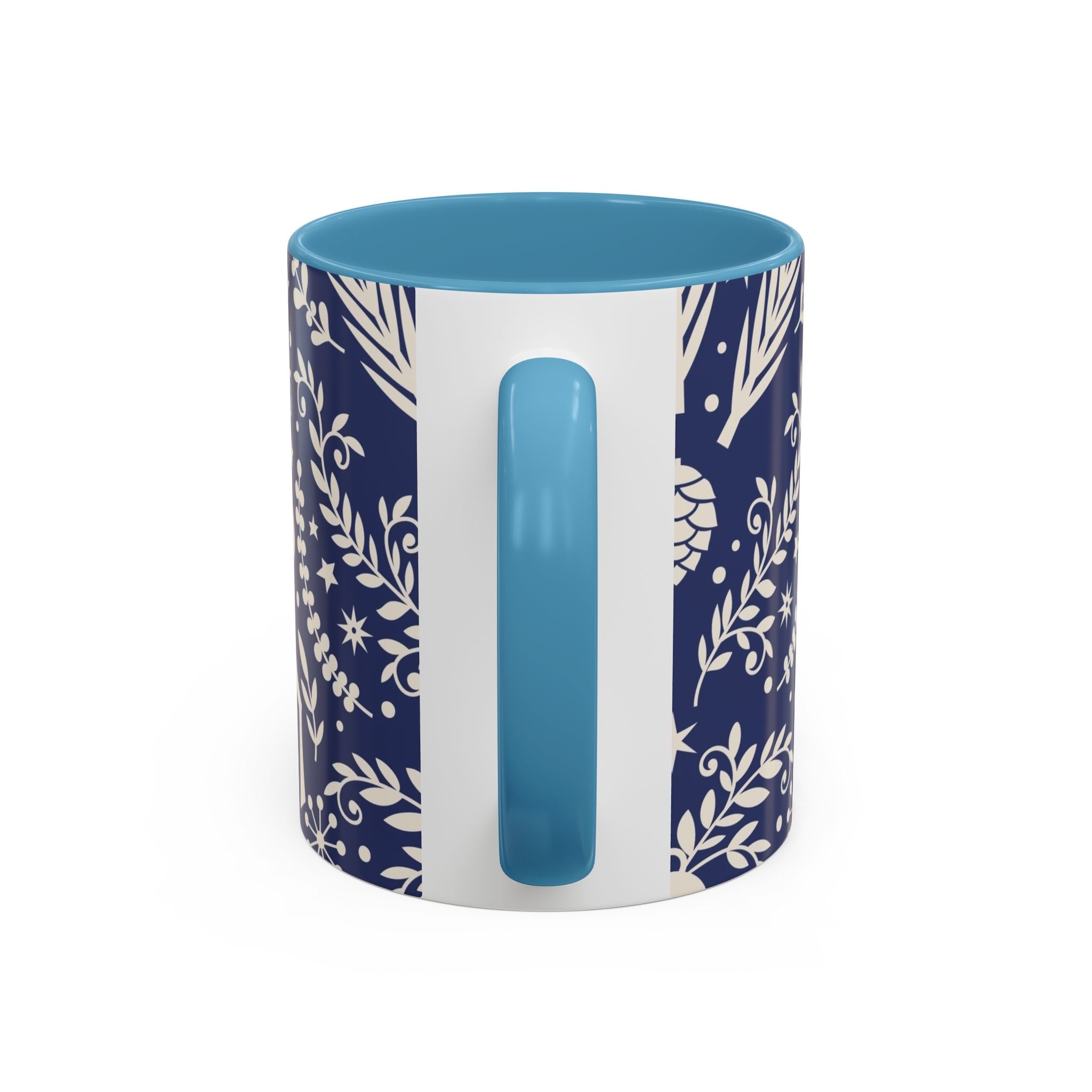 Nordic Reindeer Pattern Accent Coffee Mug — Blue Holiday Tea Cup (11/15oz)