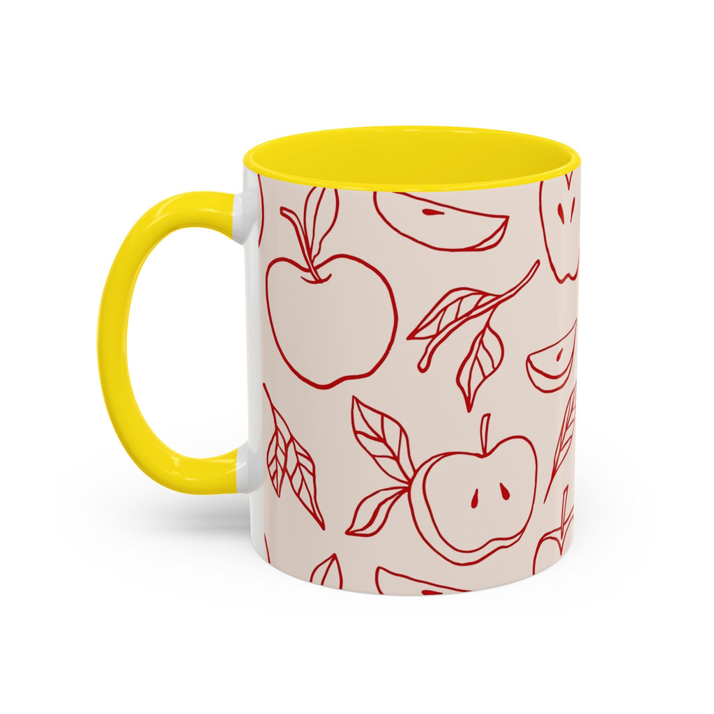 Apple Doodle Accent Coffee Mug — Red Apple Pattern Ceramic Mug (11/15oz)