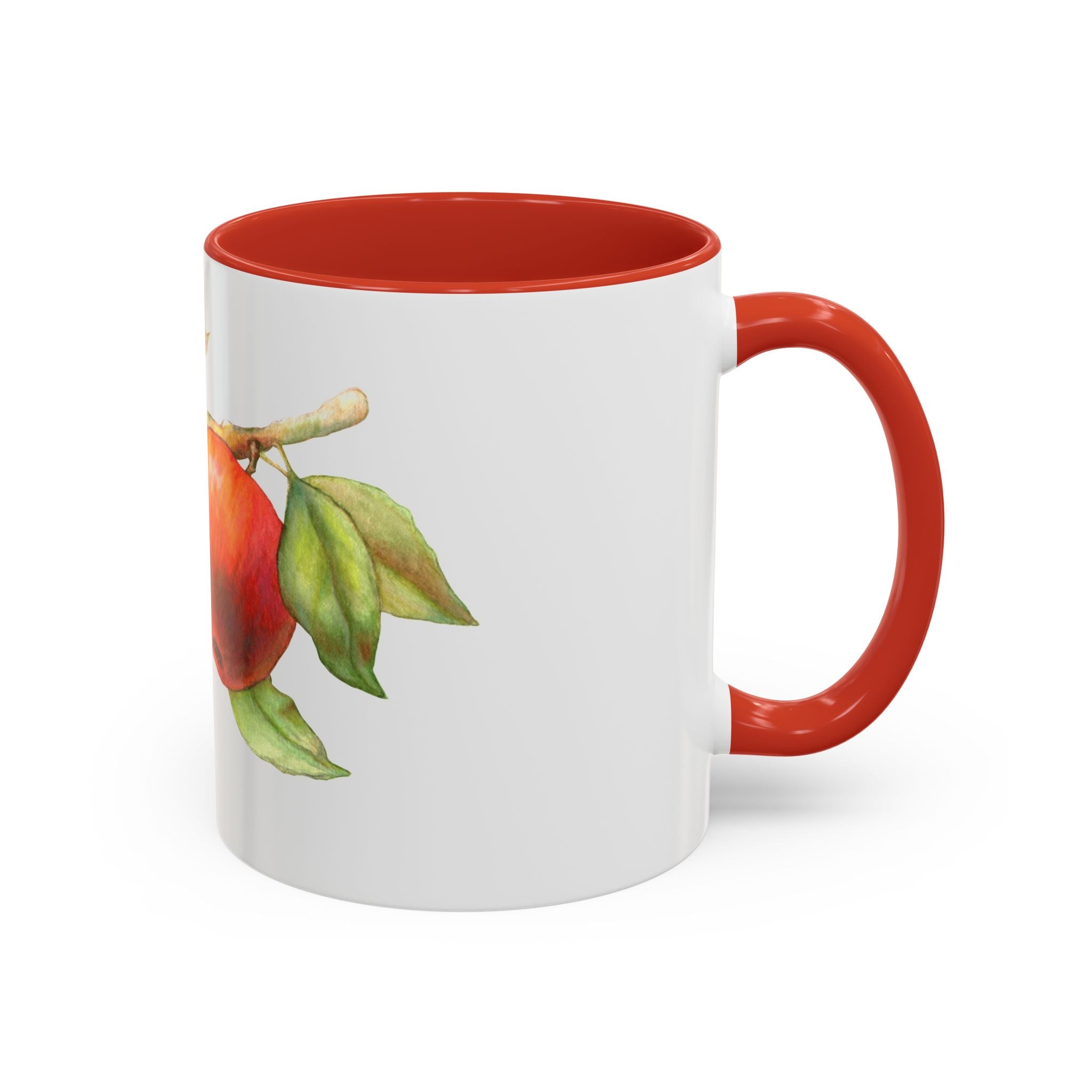 Apple Branch Accent Coffee Mug — Watercolor Fruit Kitchen Mug (11/15oz)